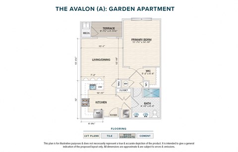 Floor plan for 1 bed, 1 bath, 761 sqft